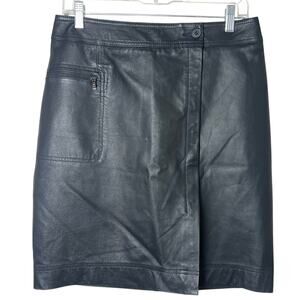 Anne Klein A-Line Knee Length Black Leather Skirt Sz 4
